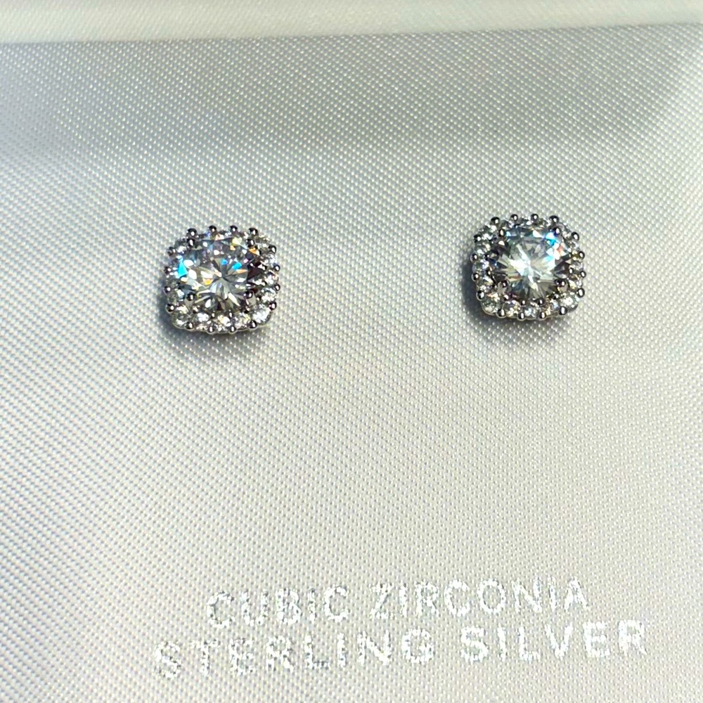 PRIMROSE sterling silver Cubic Zirconia halo stud earrings